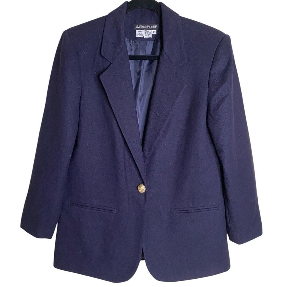 VTG 100% Pure New Wool Blazer Classic Navy Blue Gold Button Old Money Heritage